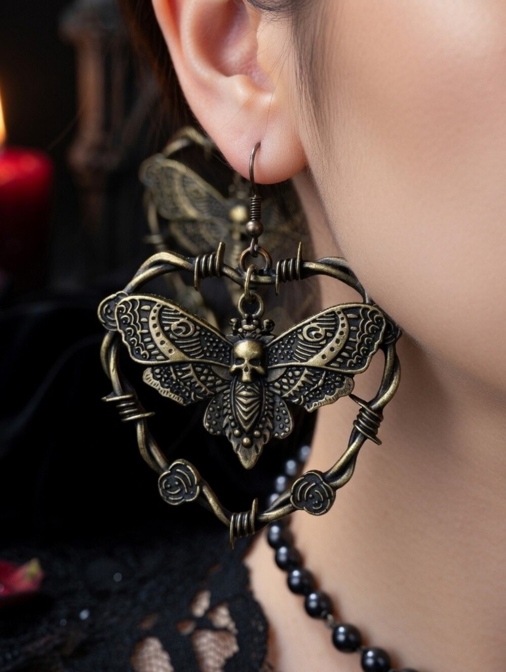 MODCLOTH DEATH HEAD MOTH ANTIQUED EARRINGS